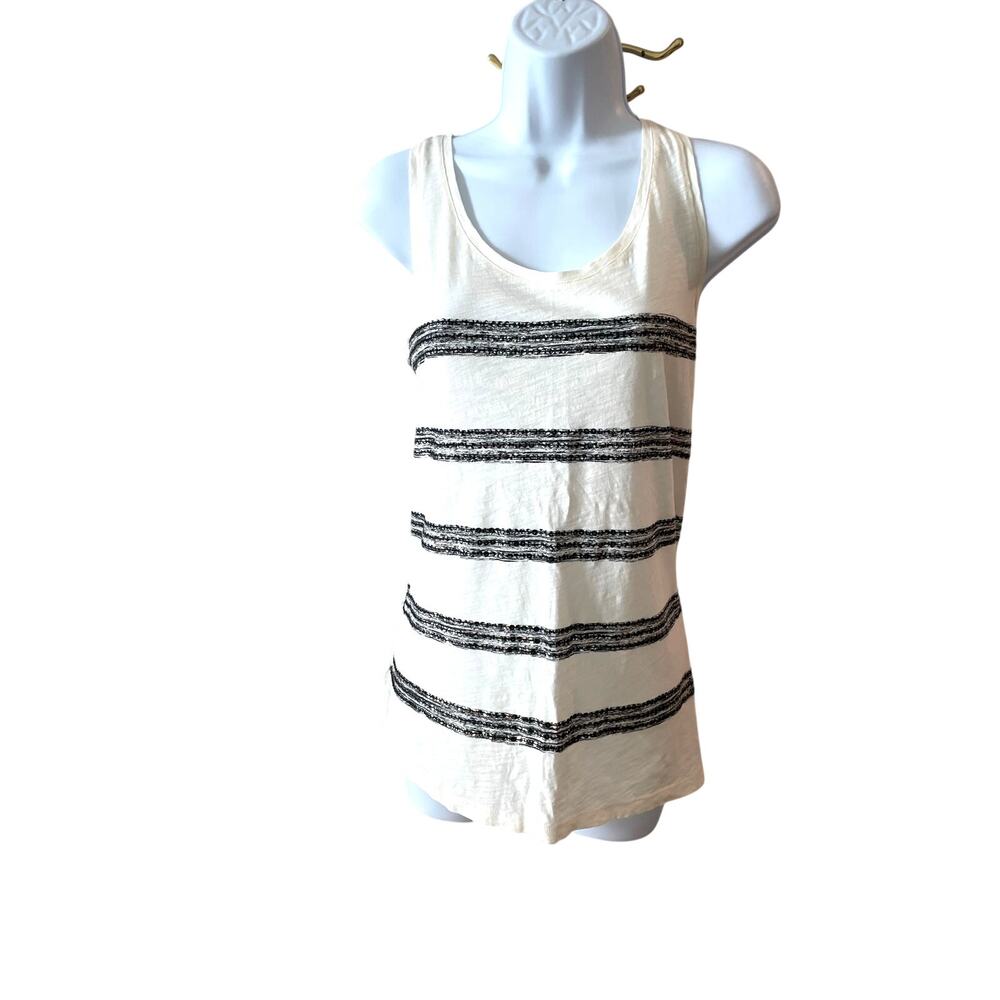 LOFT Cotton Sleeveless Lightweight Top Size L Cream Black Striped